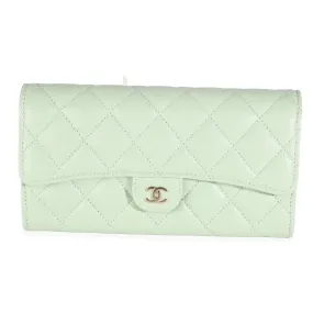 24C Light Green Quilted Caviar Classic Long Flap Wallet