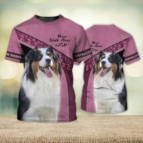 3D Dog T Shirts, Australian Shepherd Never Walk Alone All Over Print T-Shirt, Gift For Pet Loves