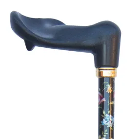 Adjustable Orthopaedic Cane Black Floral - Available in either Right or Left Hand