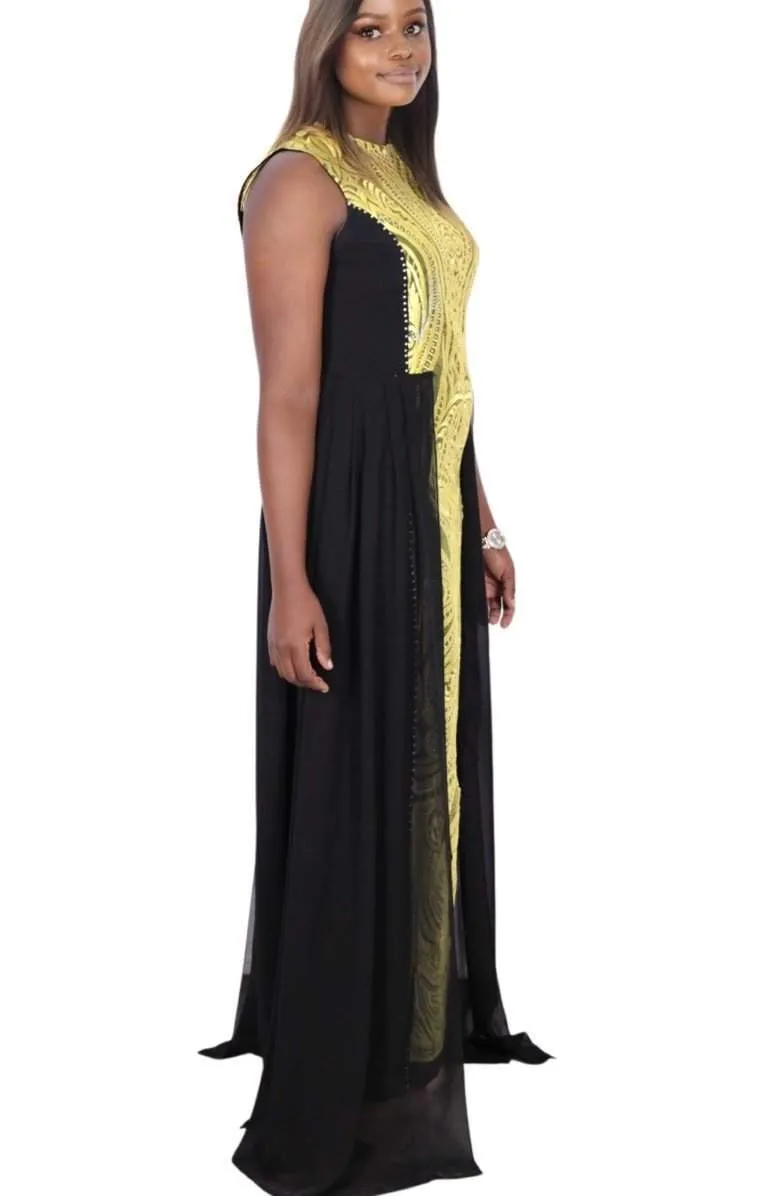 African Evening Black and Yellow Dress