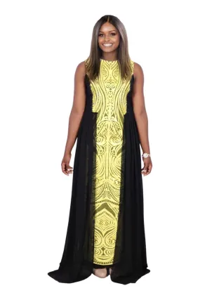 African Evening Black and Yellow Dress