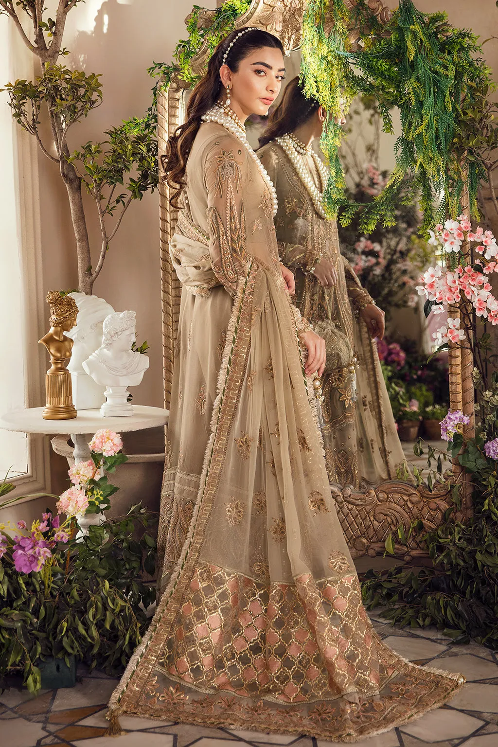 Afrozeh La Fuchsia Embroidered Chiffon Unstitched 3 Piece Suit - 04