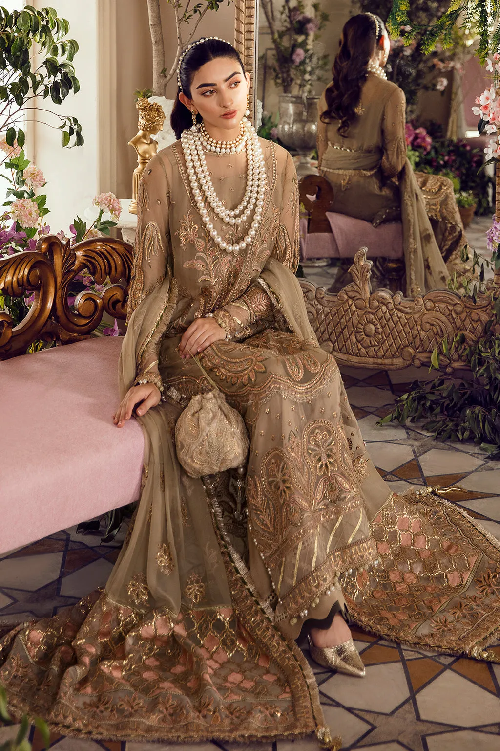 Afrozeh La Fuchsia Embroidered Chiffon Unstitched 3 Piece Suit - 04