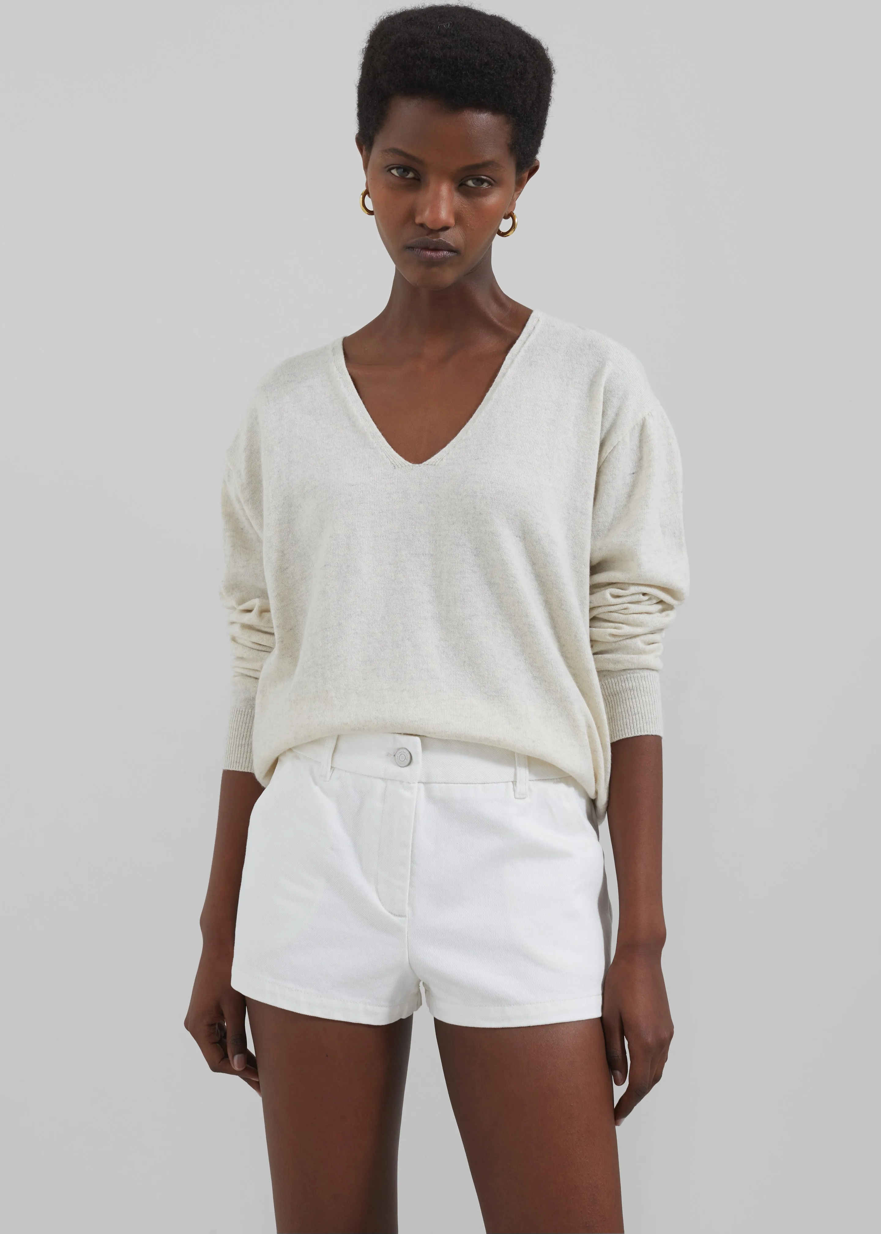 Ames V Neck Sweater - Oat Melange