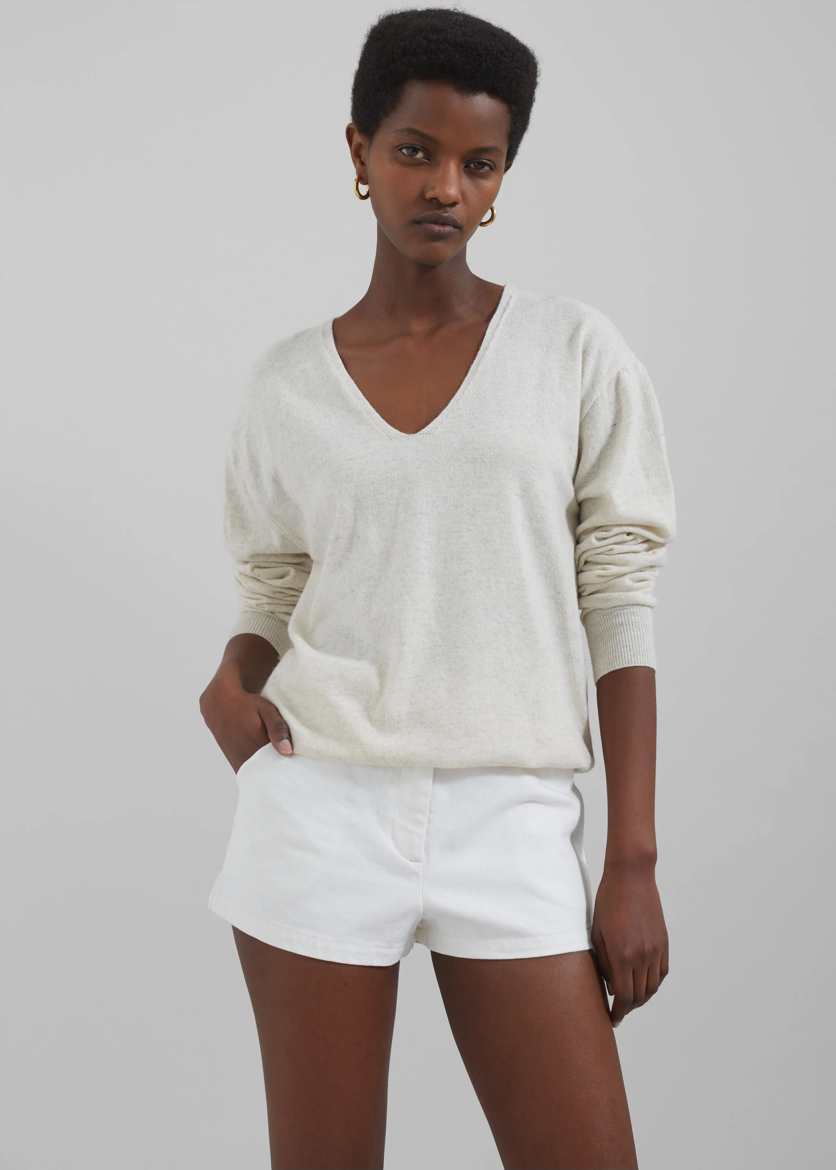 Ames V Neck Sweater - Oat Melange