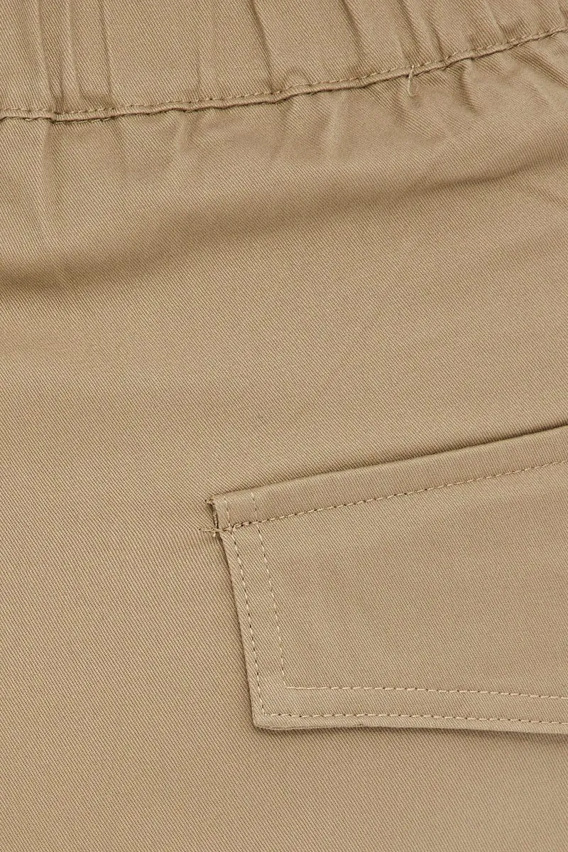 Beige Mid Rise Wide Leg Cargo Pants