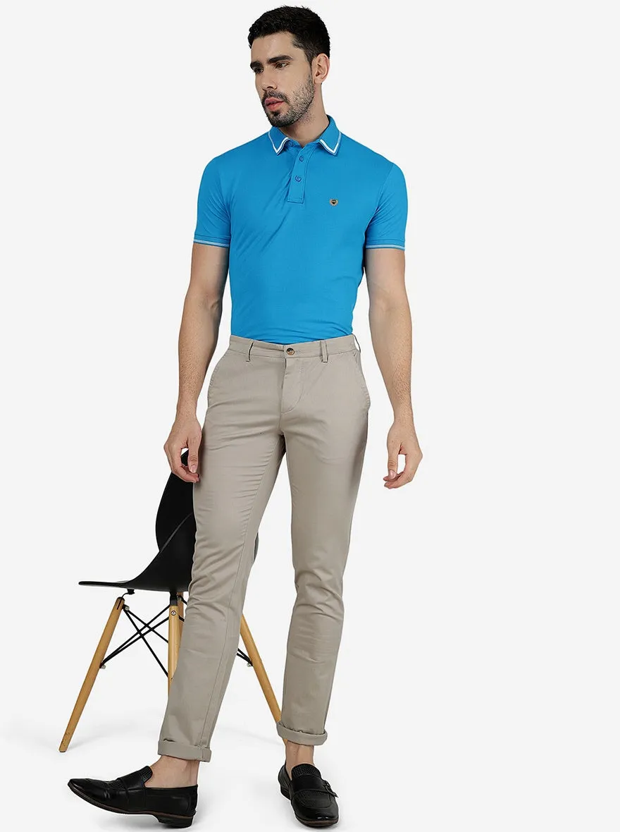 Beige Solid Super Slim Fit Casual Trouser | Greenfibre