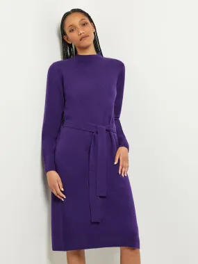 Belted Mock Neck Cashmere Dress, Parachute Purple