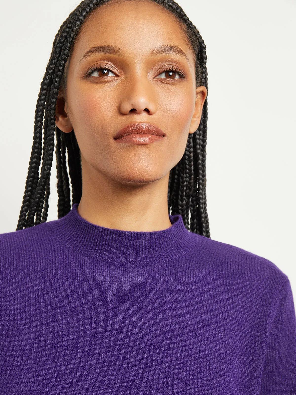 Belted Mock Neck Cashmere Dress, Parachute Purple