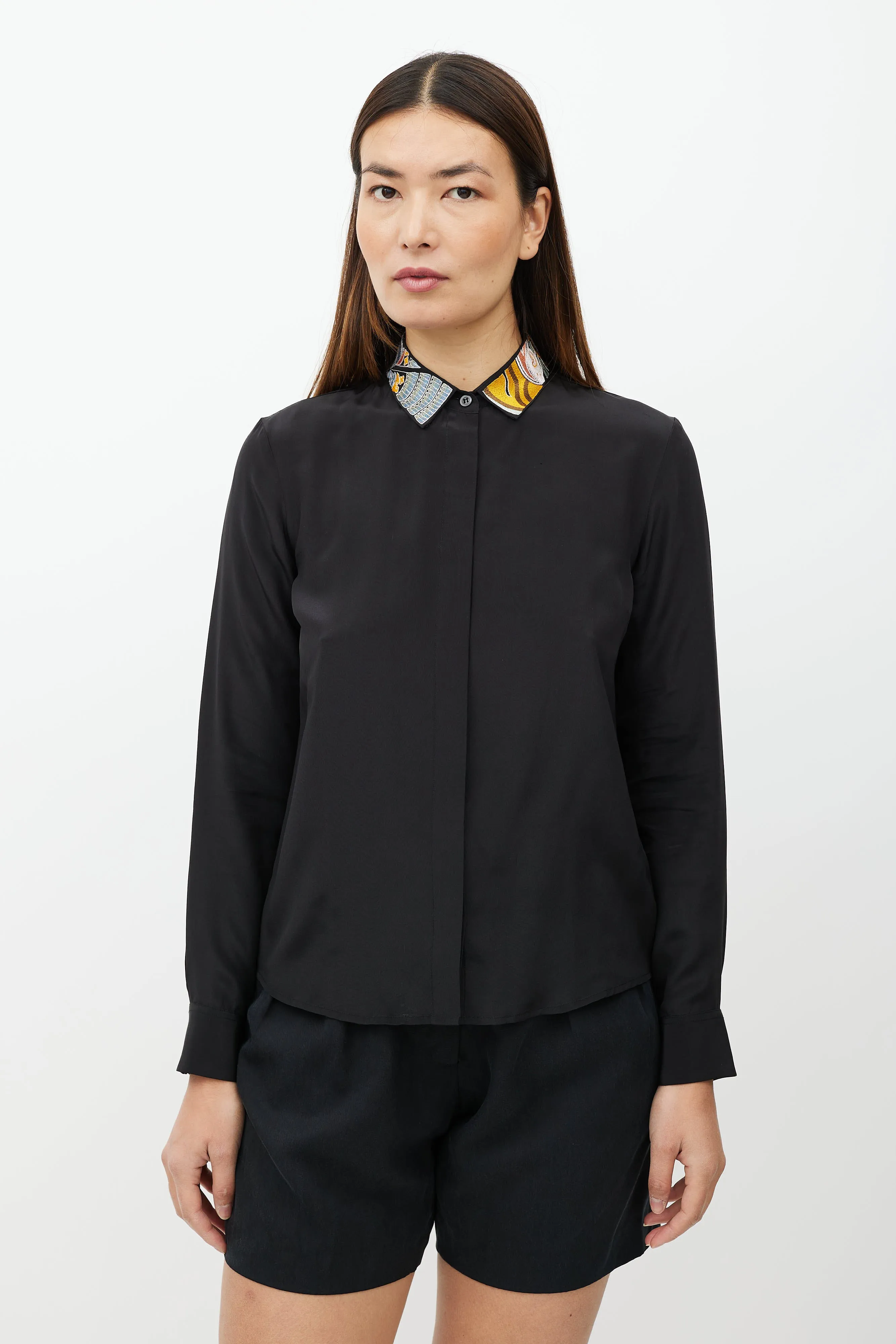 Black & Multicolour Embroidered Collar Shirt