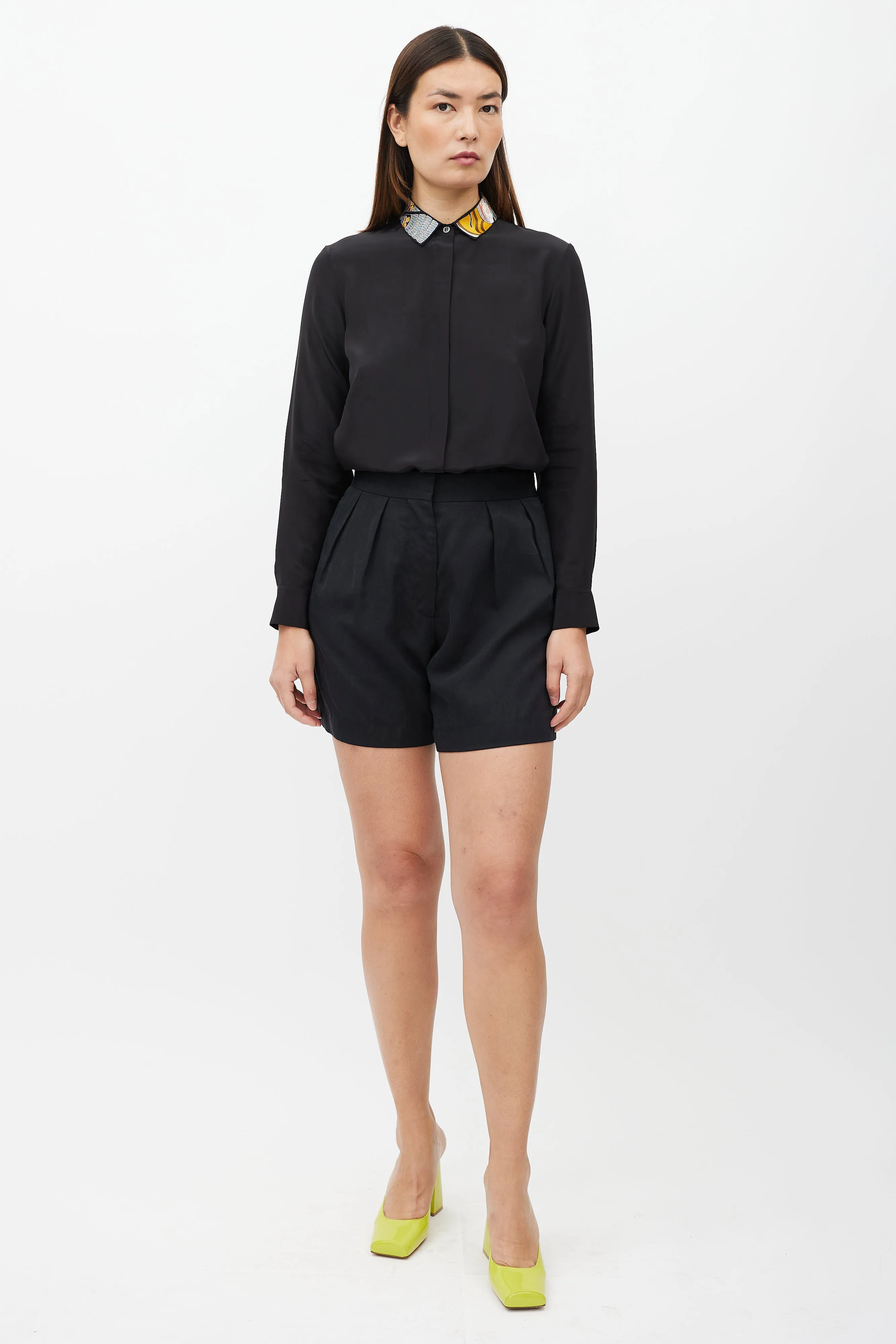 Black & Multicolour Embroidered Collar Shirt