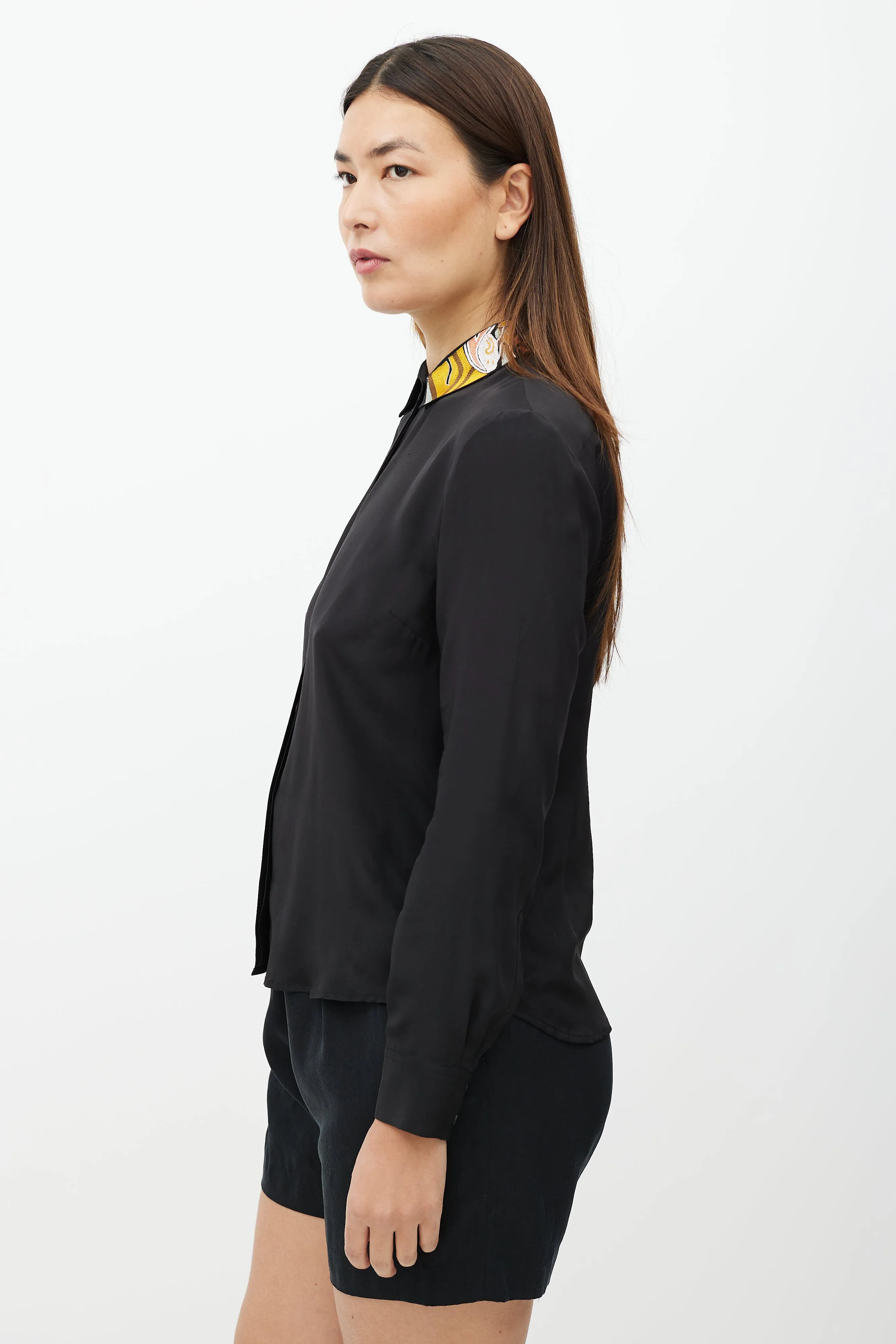 Black & Multicolour Embroidered Collar Shirt