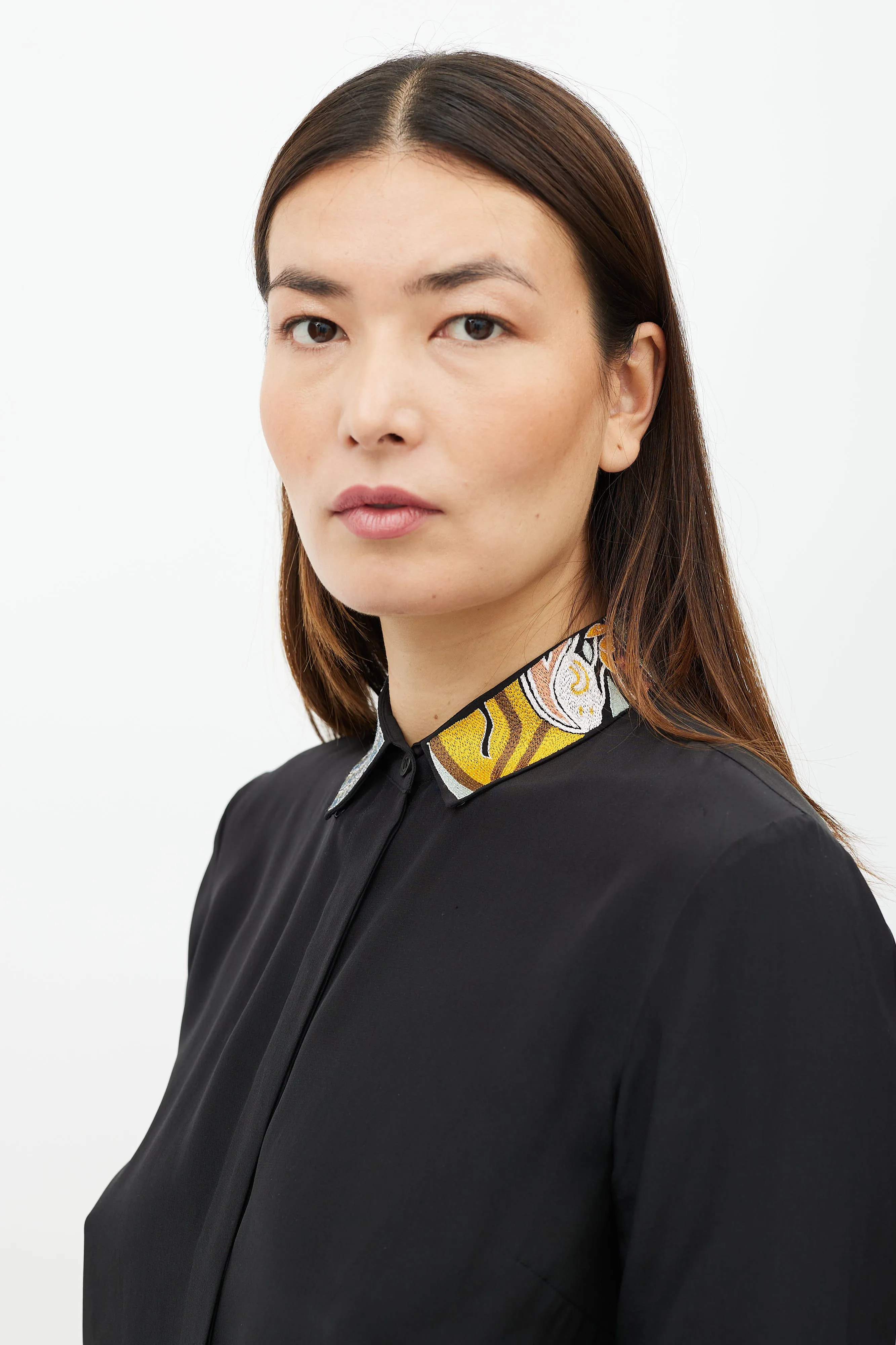 Black & Multicolour Embroidered Collar Shirt