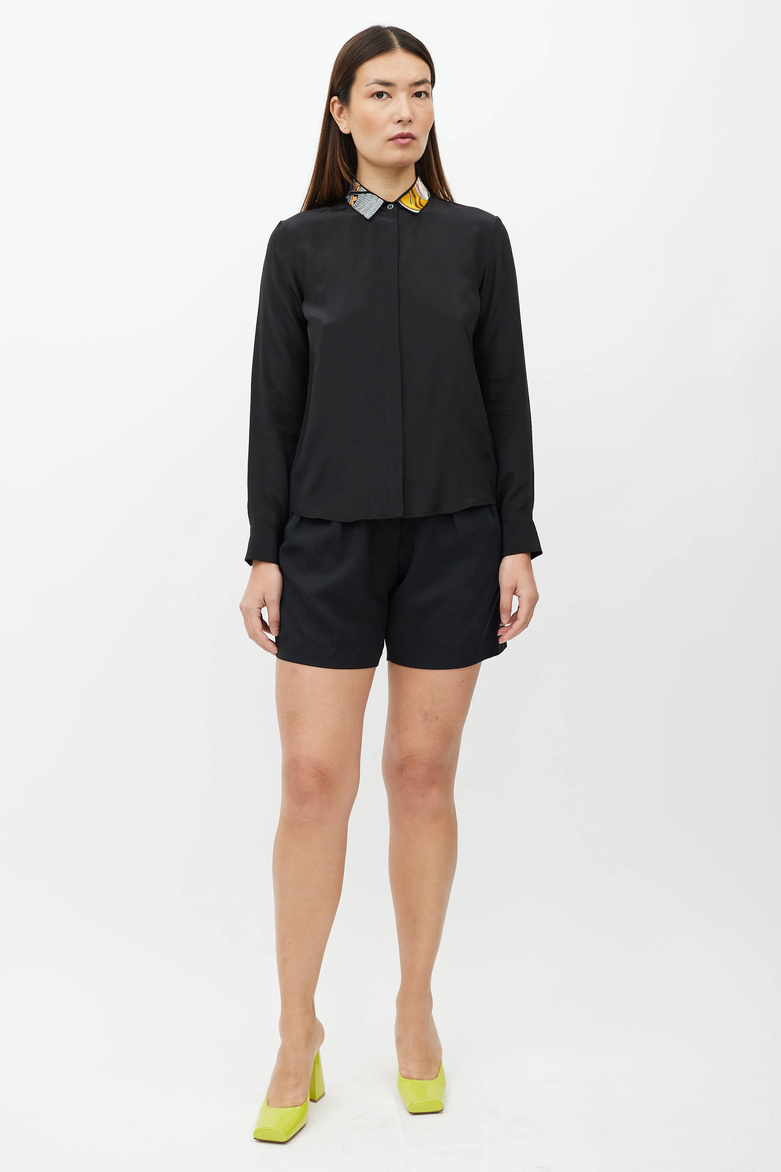 Black & Multicolour Embroidered Collar Shirt