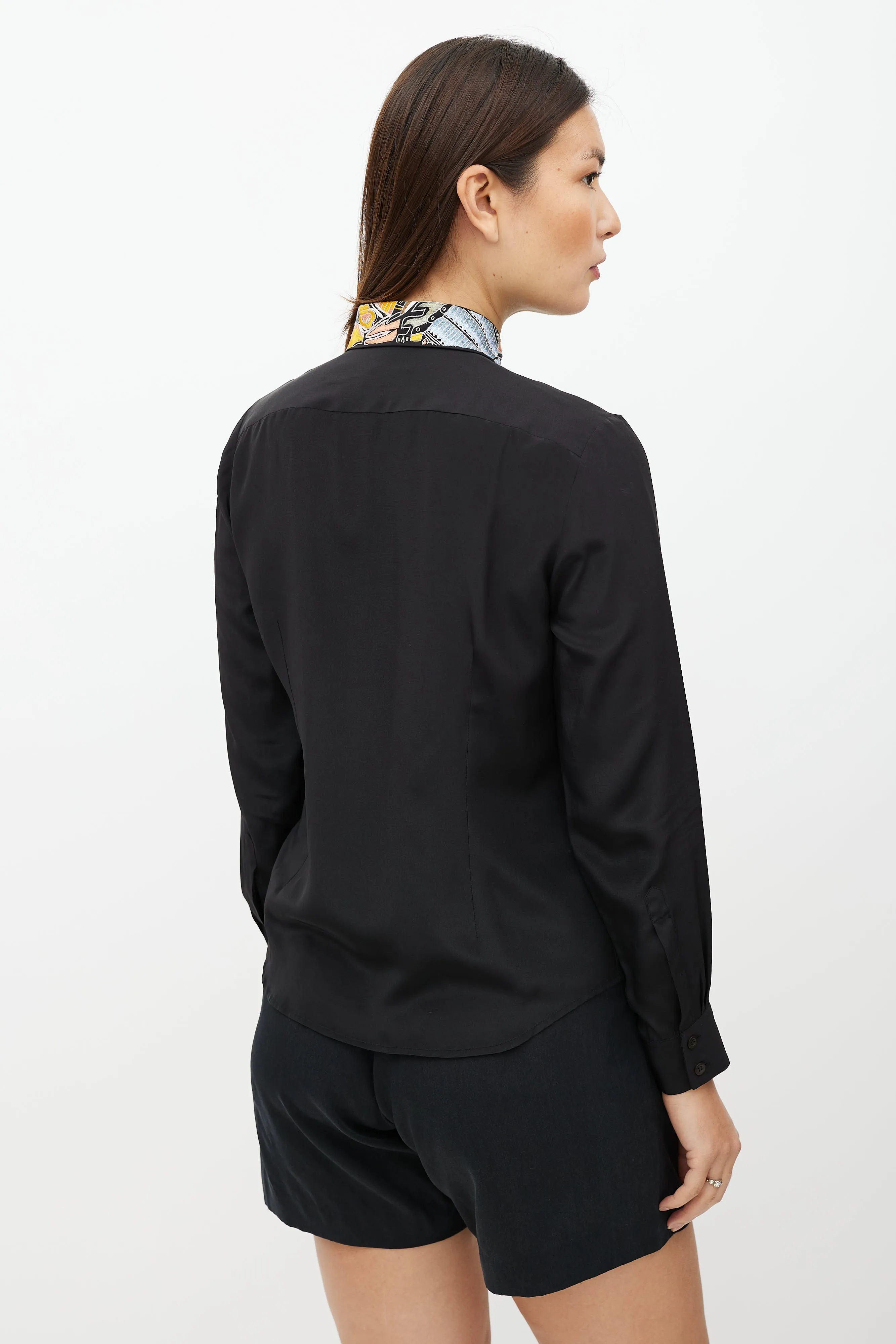 Black & Multicolour Embroidered Collar Shirt