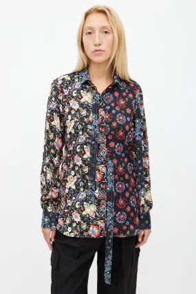 Black & Multicolour Floral Silk Shirt