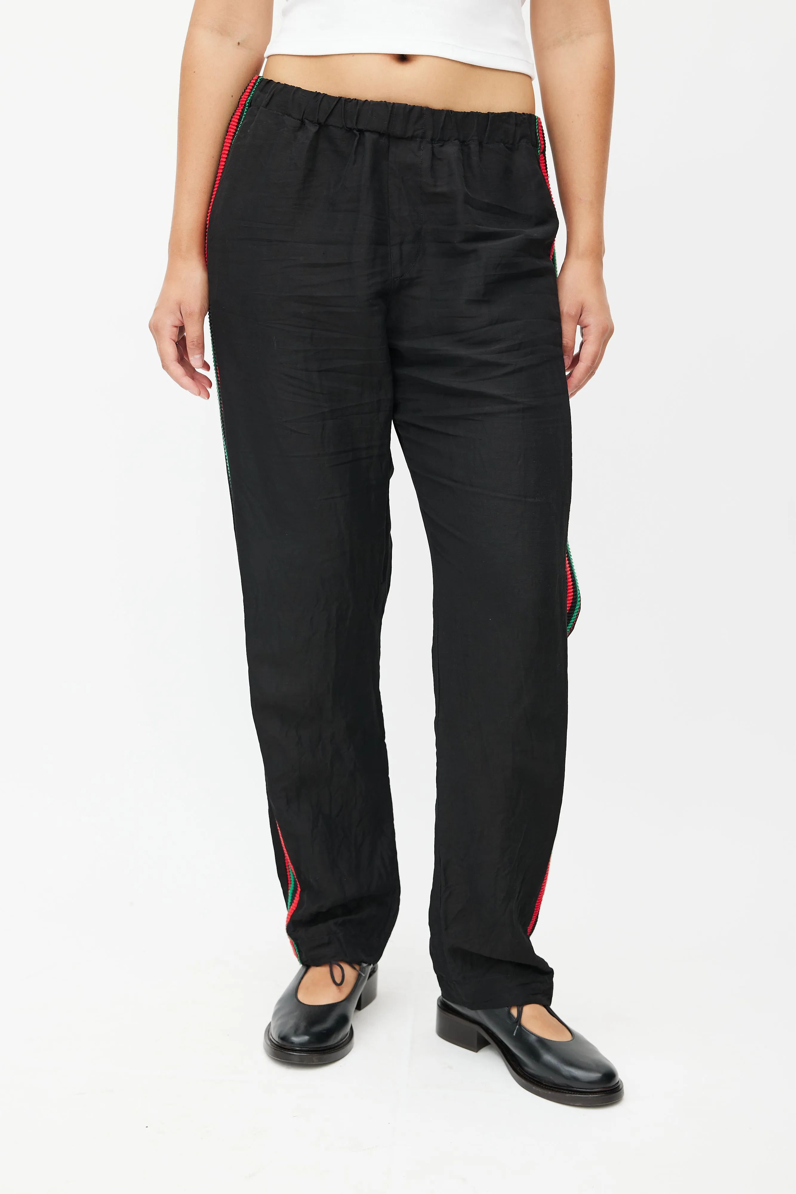Black & Multicolour Knit Linen Trouser