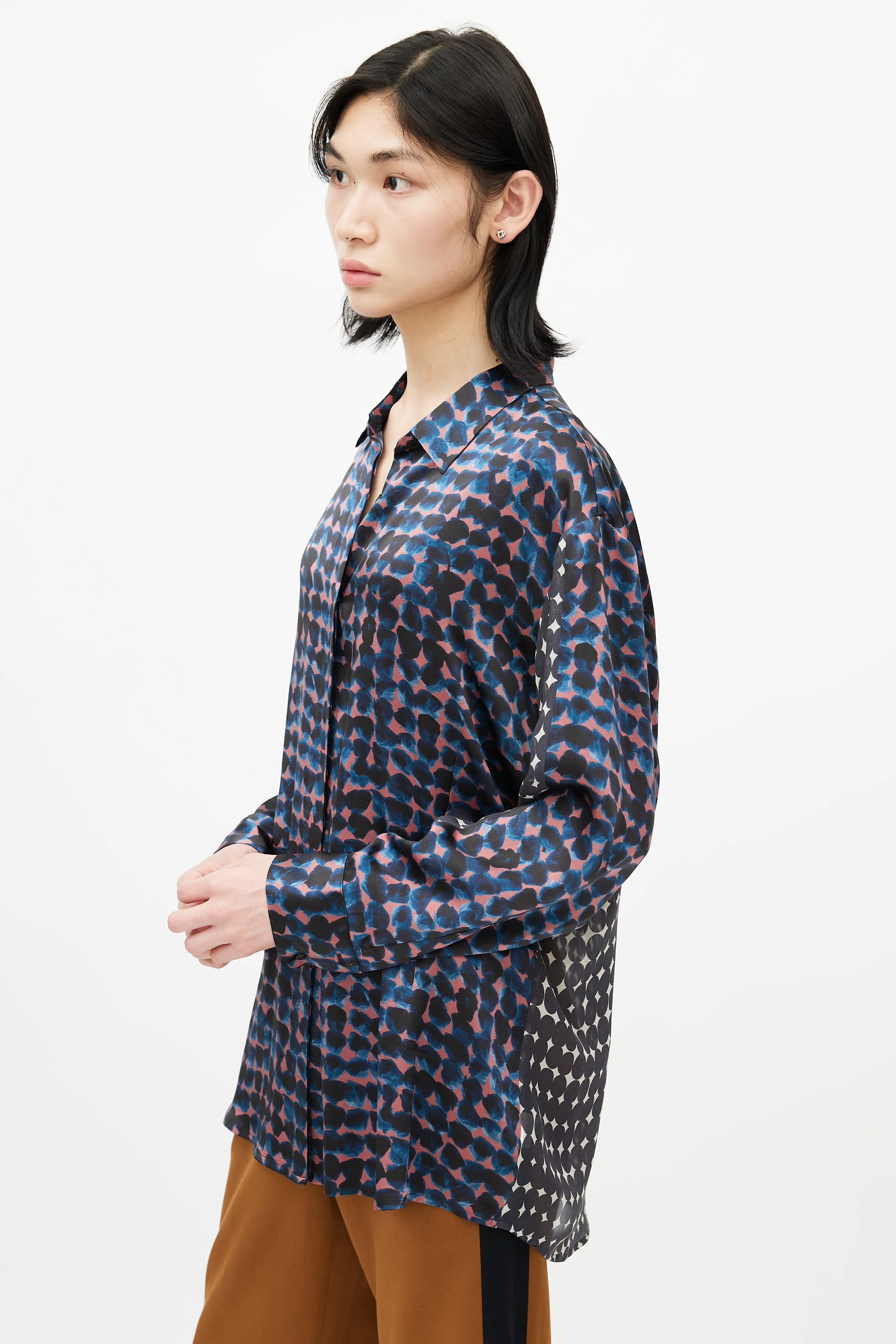 Black & Multicolour Polka Dot Silk Shirt
