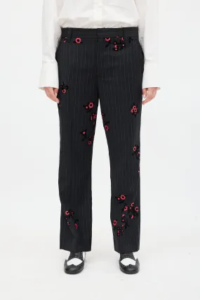 Black & Red Striped Floral Trouser