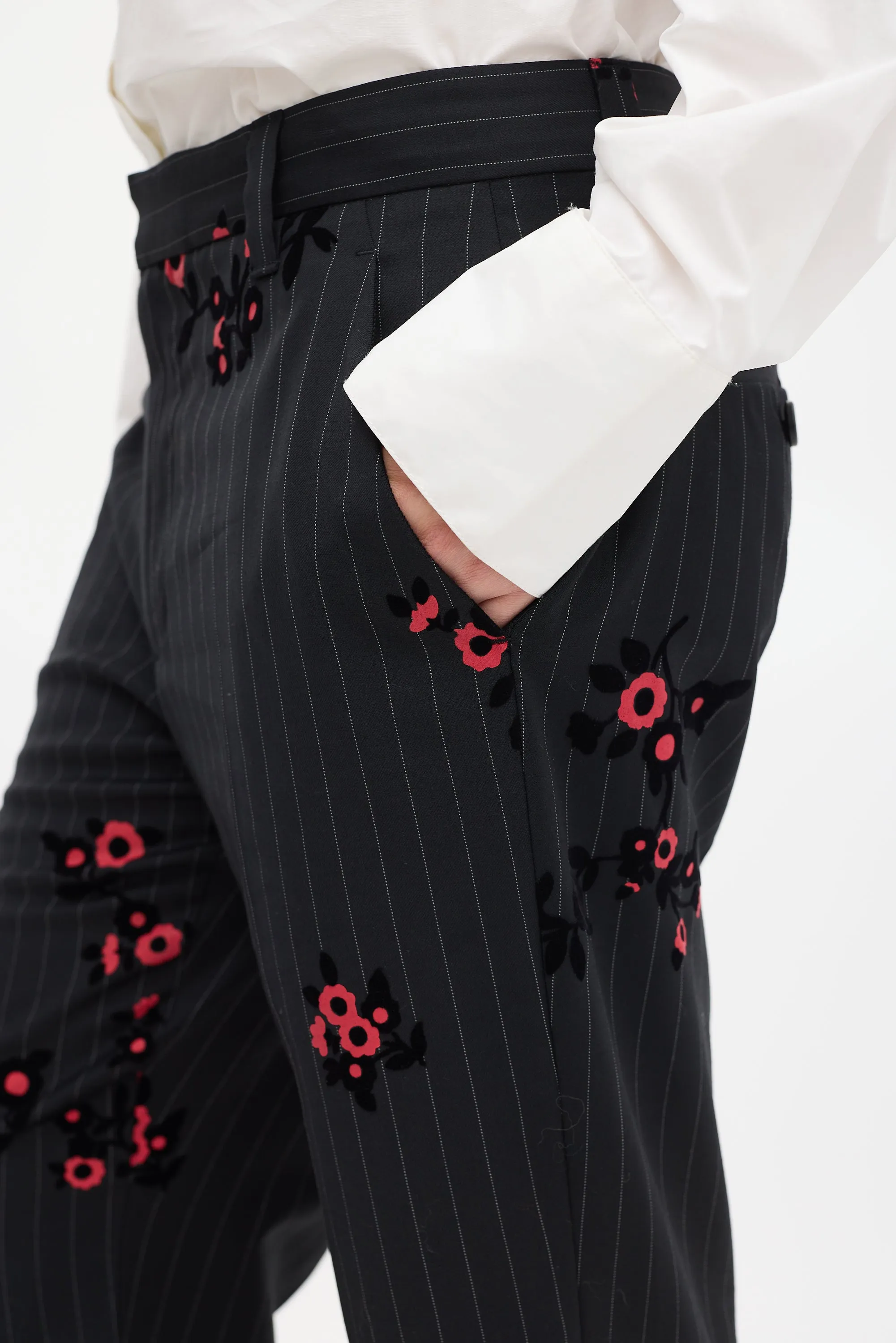 Black & Red Striped Floral Trouser