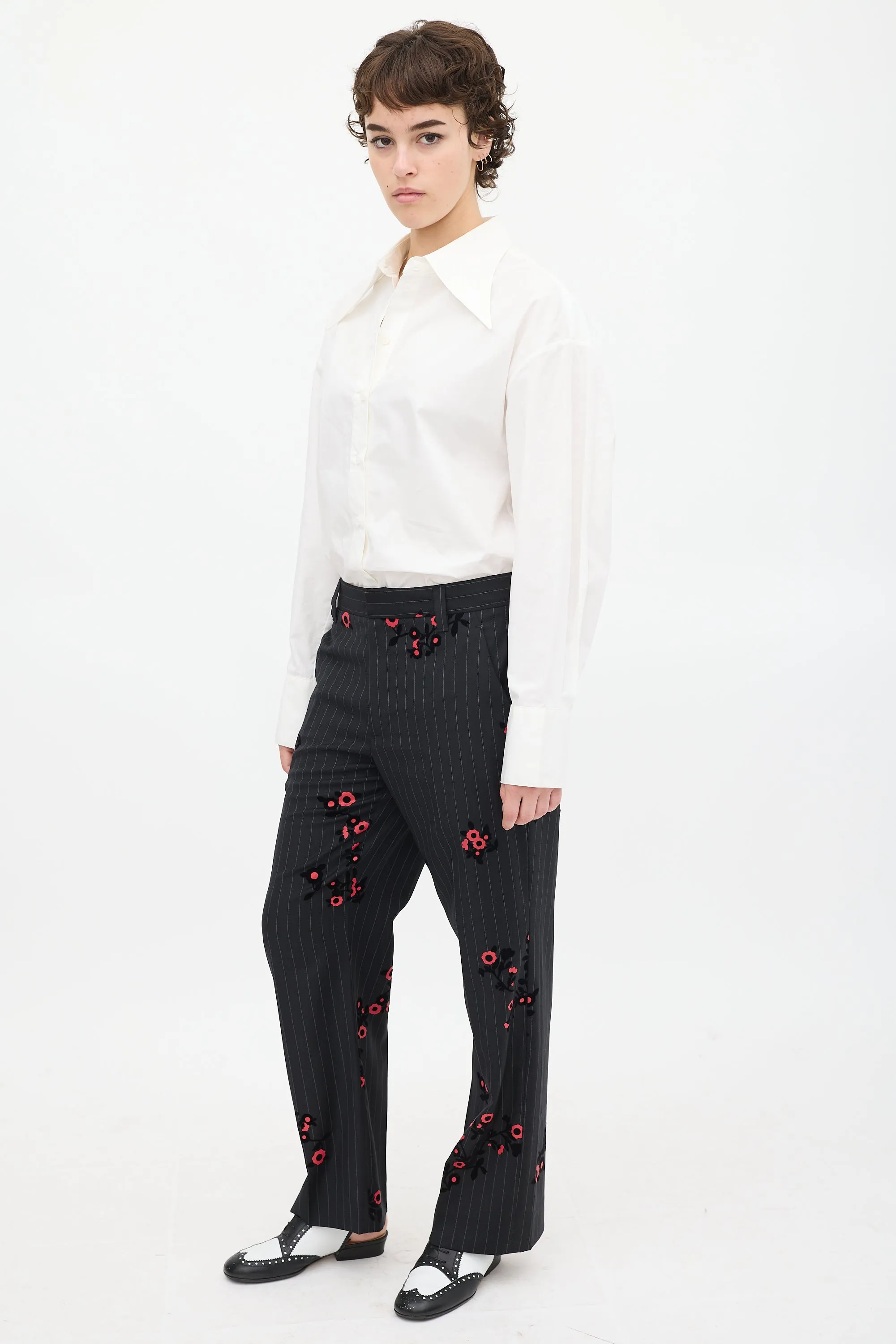 Black & Red Striped Floral Trouser