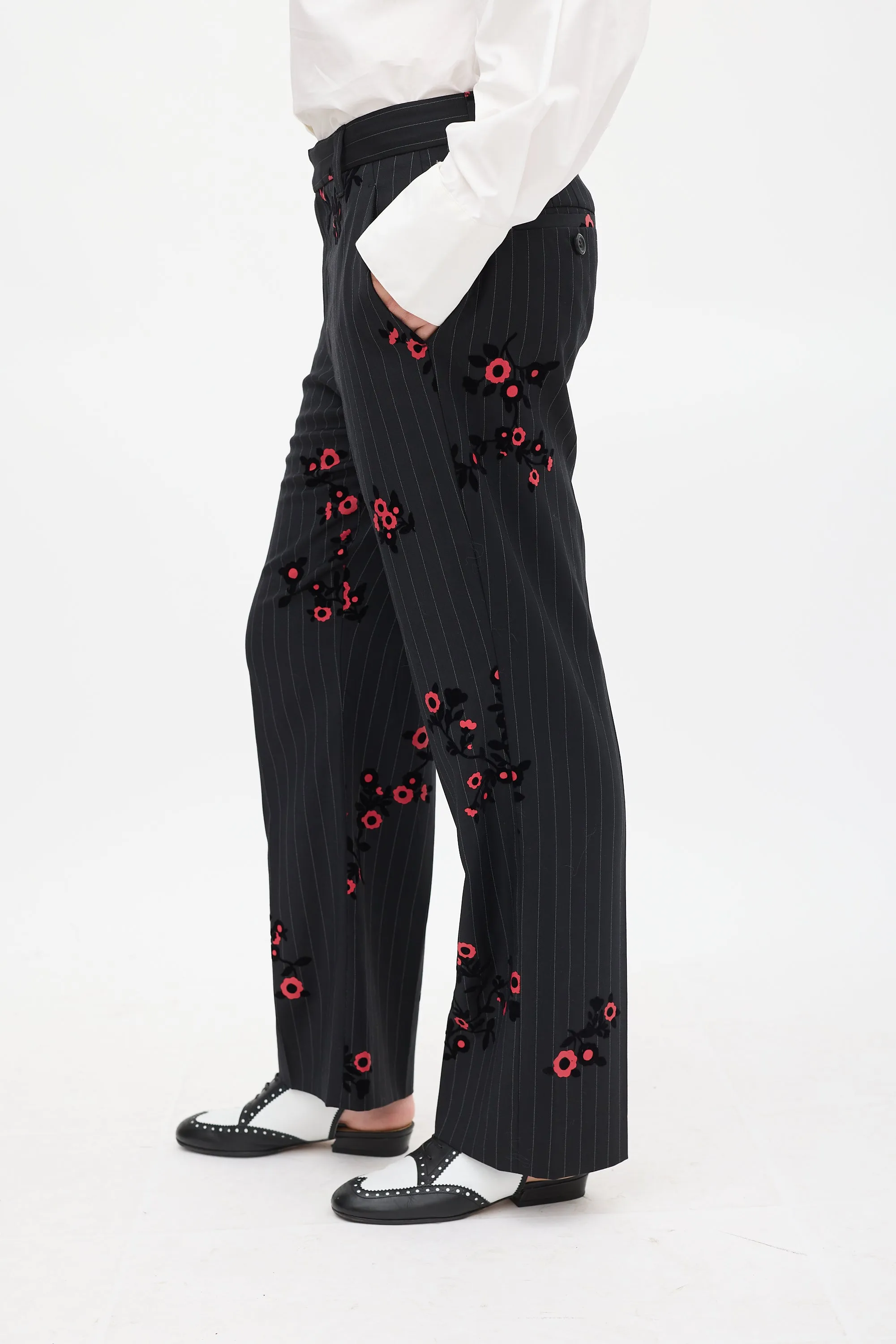 Black & Red Striped Floral Trouser