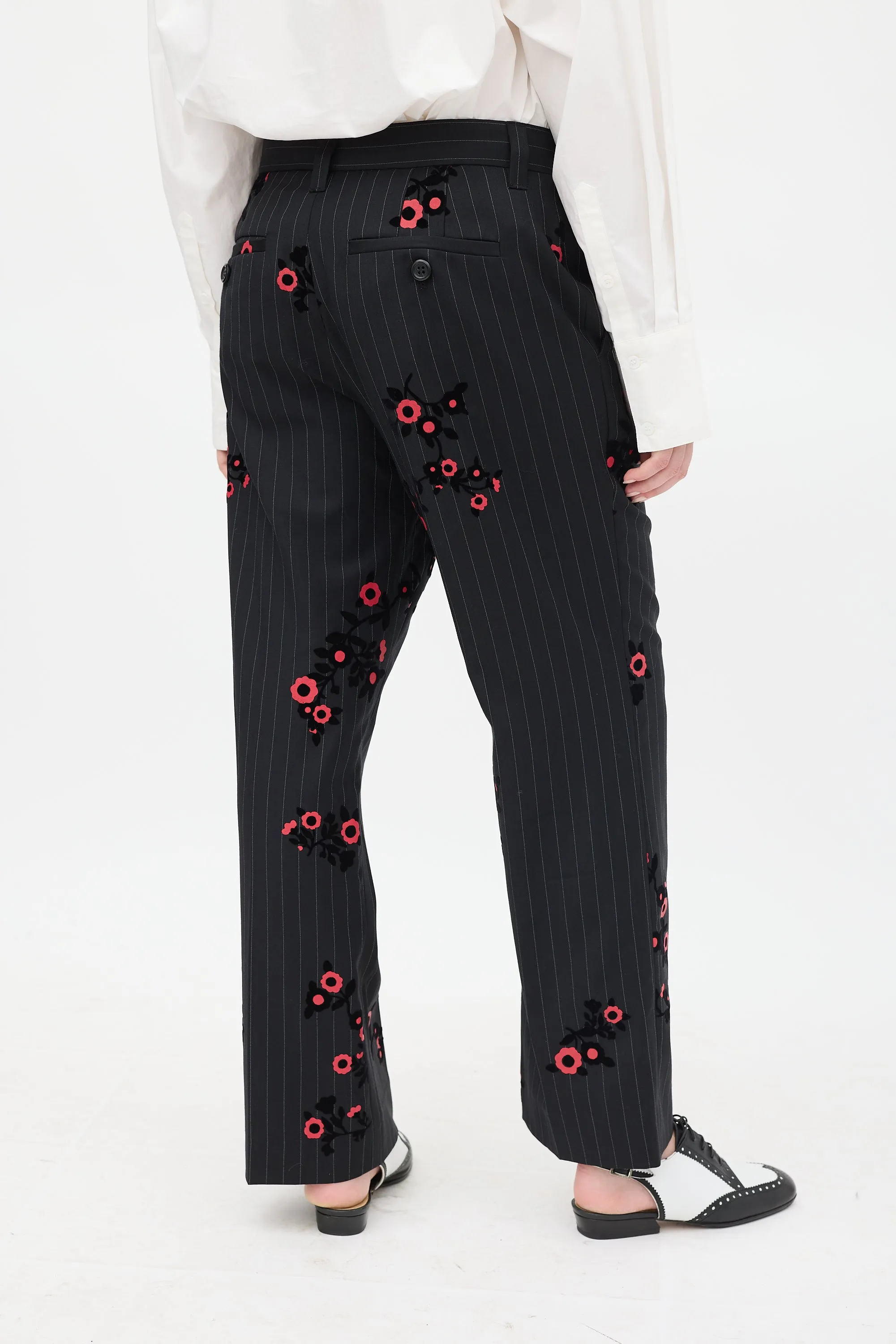 Black & Red Striped Floral Trouser