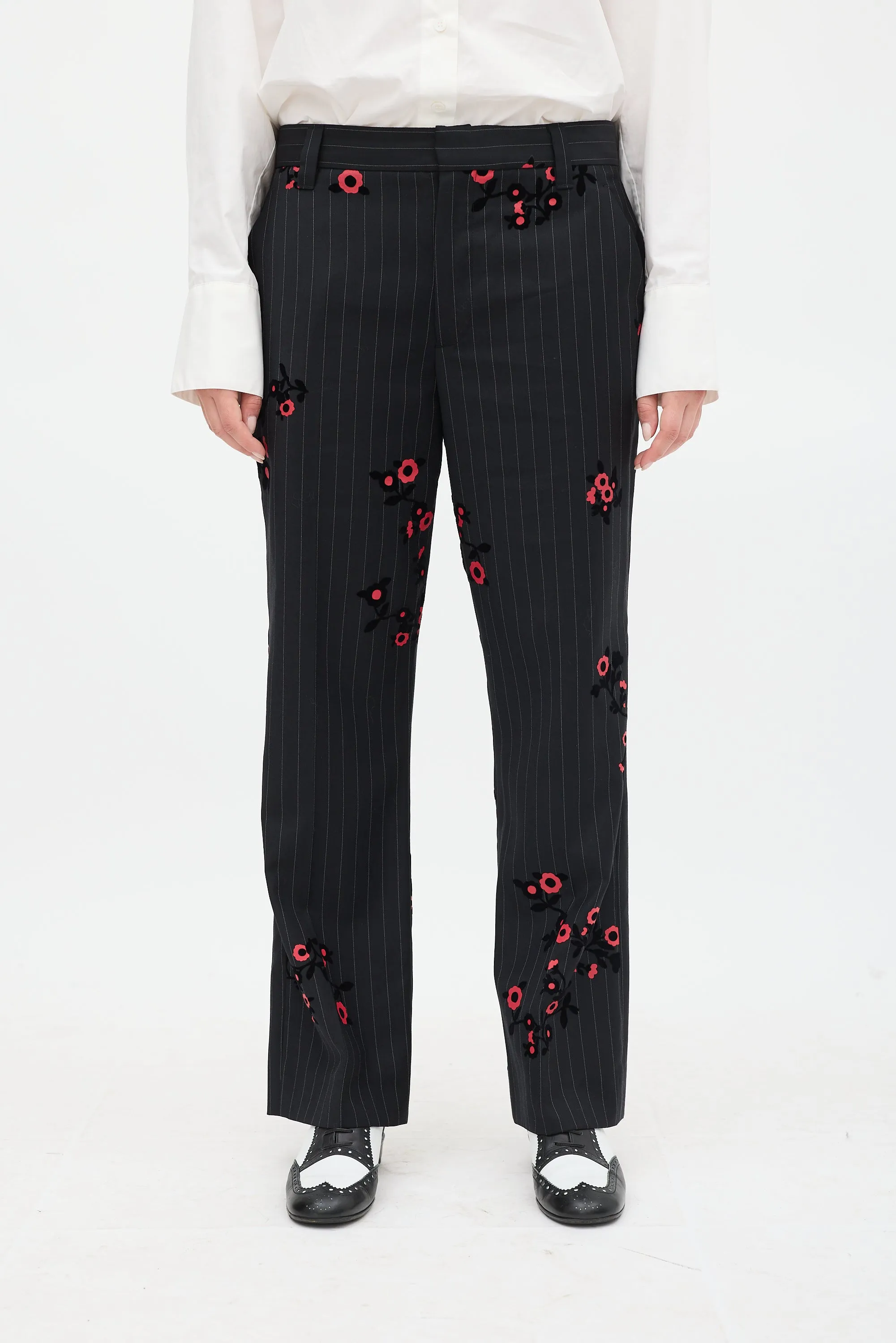 Black & Red Striped Floral Trouser