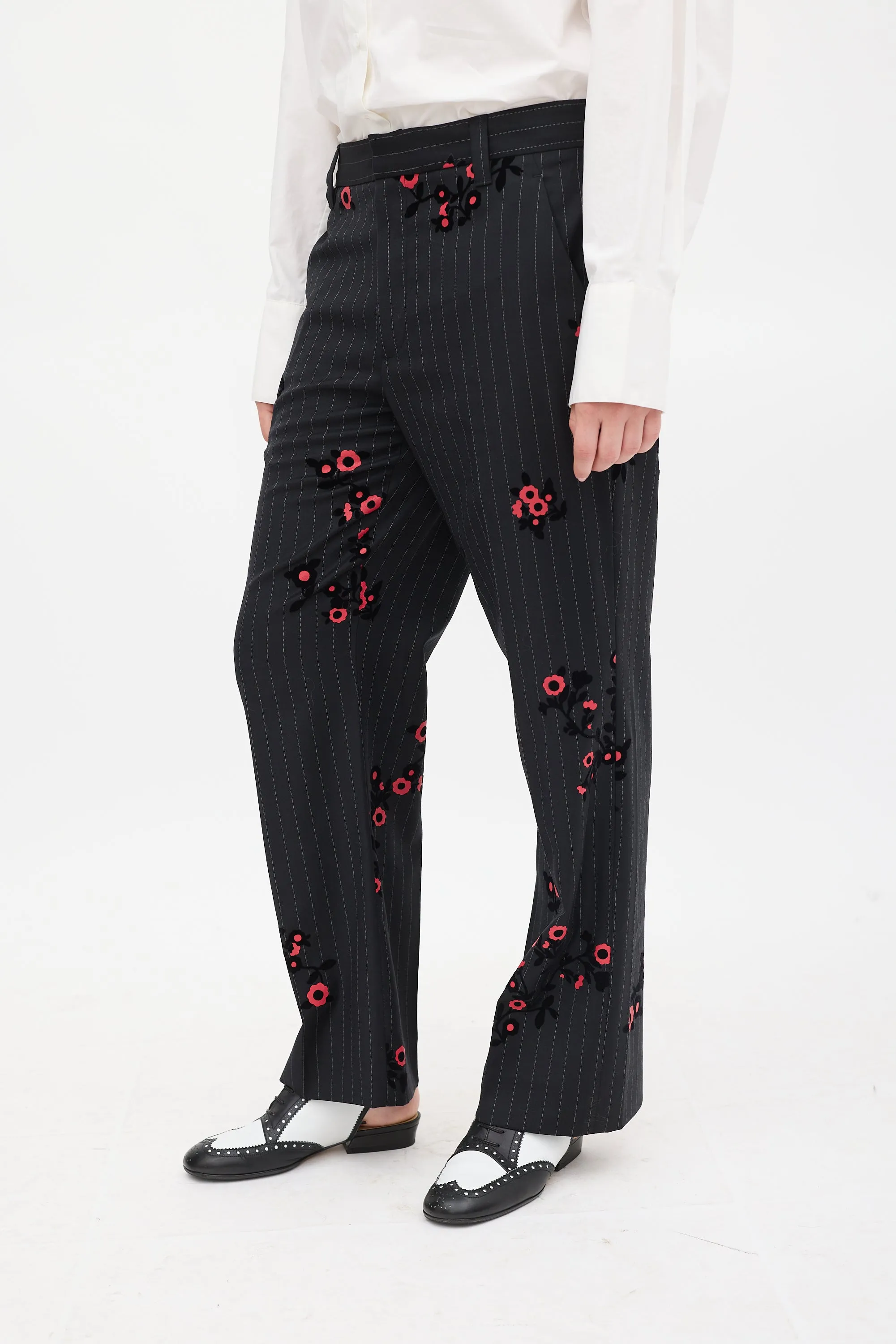 Black & Red Striped Floral Trouser