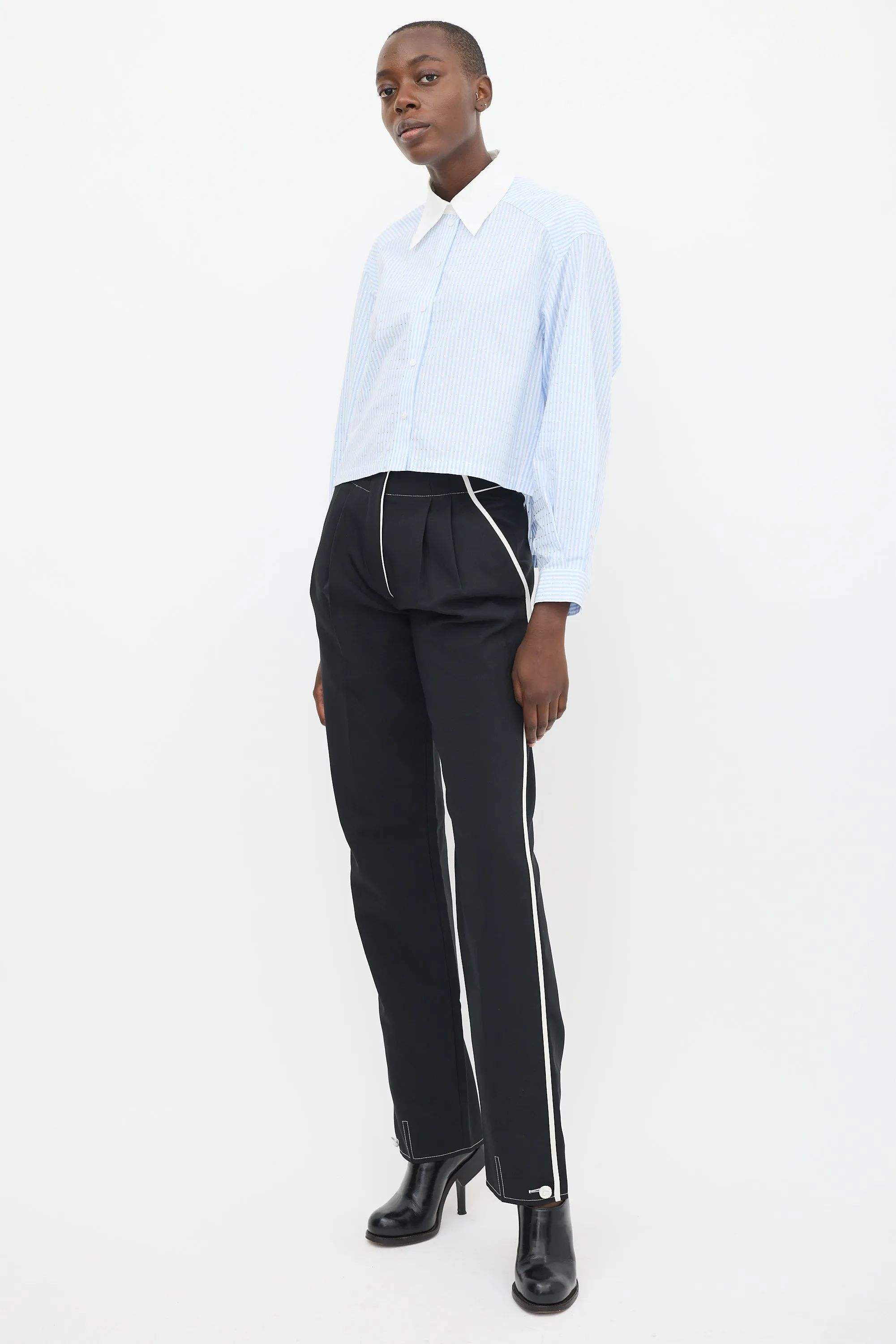 Black & White Striped Tuxedo Trouser