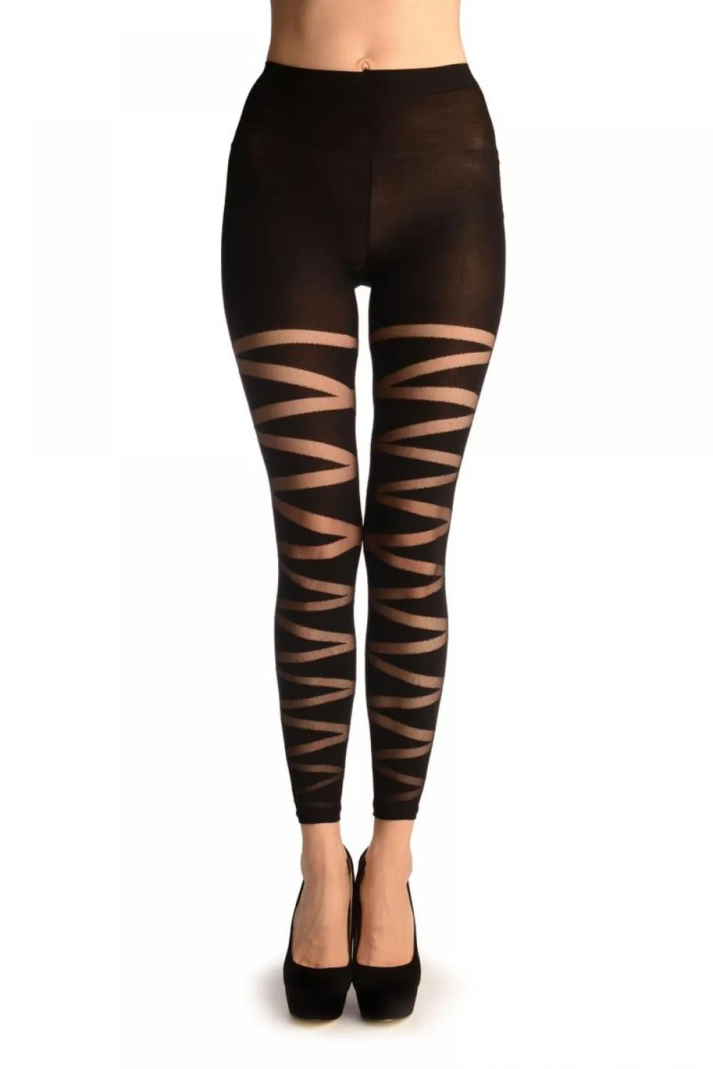 Black With Transparent Wrapping Stripes Footless