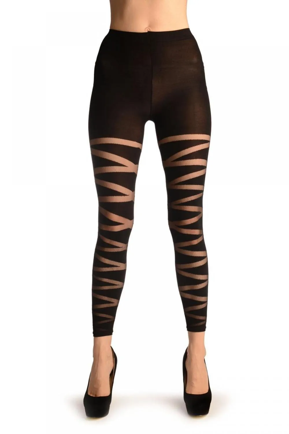 Black With Transparent Wrapping Stripes Footless