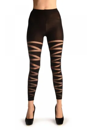Black With Transparent Wrapping Stripes Footless
