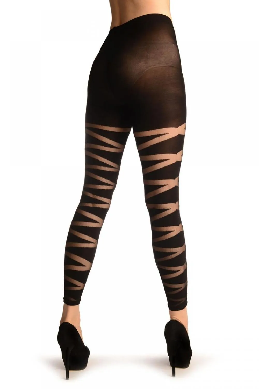 Black With Transparent Wrapping Stripes Footless