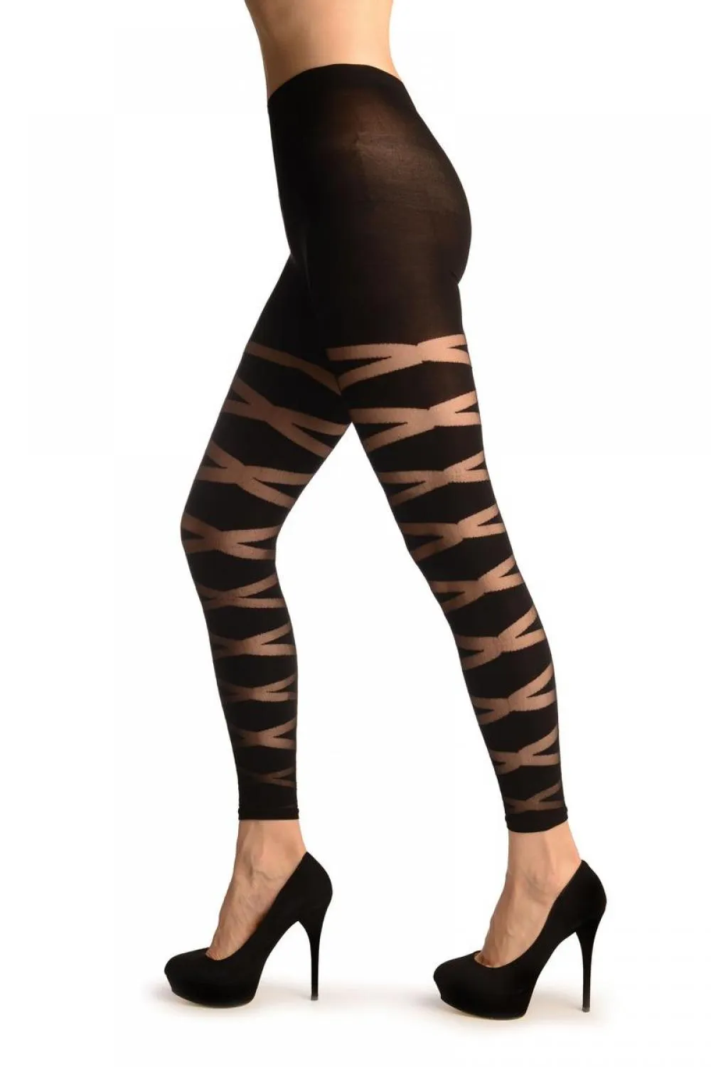 Black With Transparent Wrapping Stripes Footless