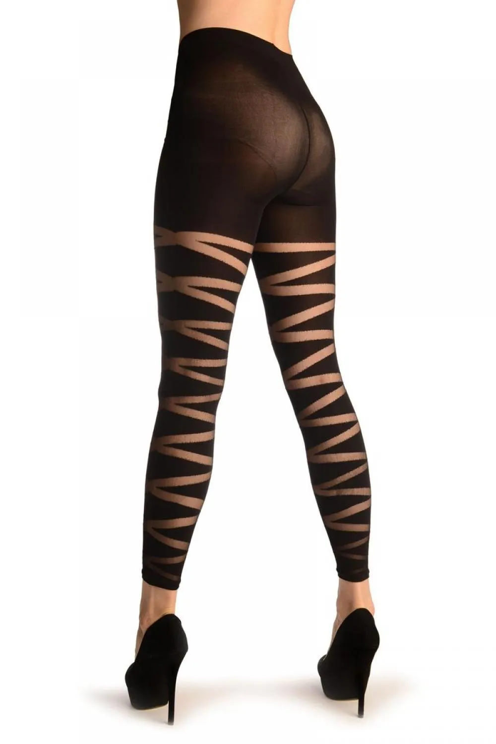 Black With Transparent Wrapping Stripes Footless