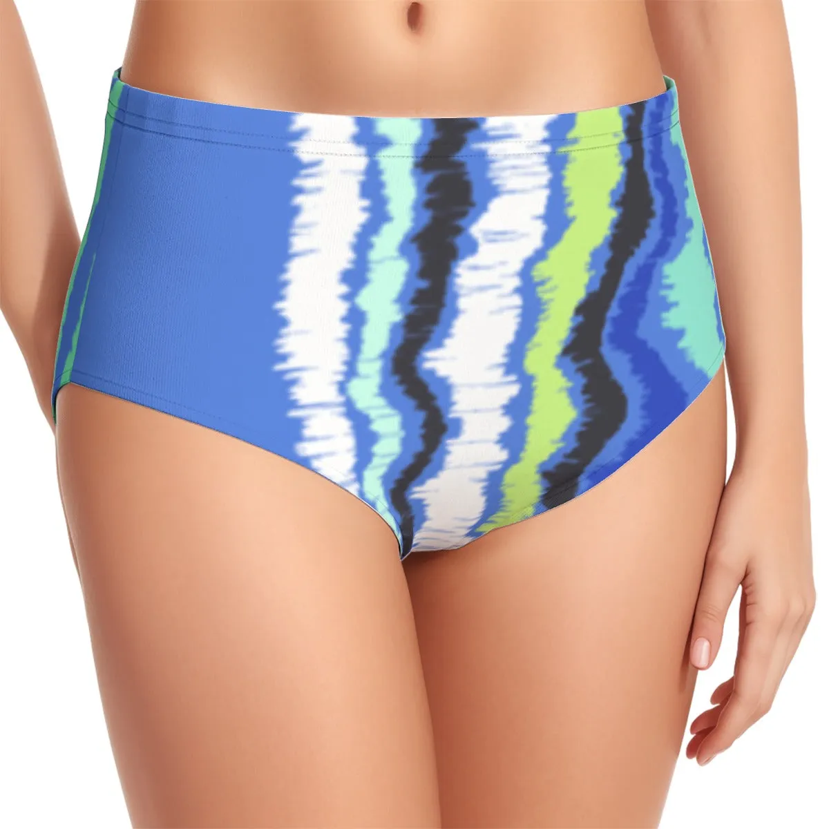 Blue Green Women's Swimsuit Set With Halter AOP