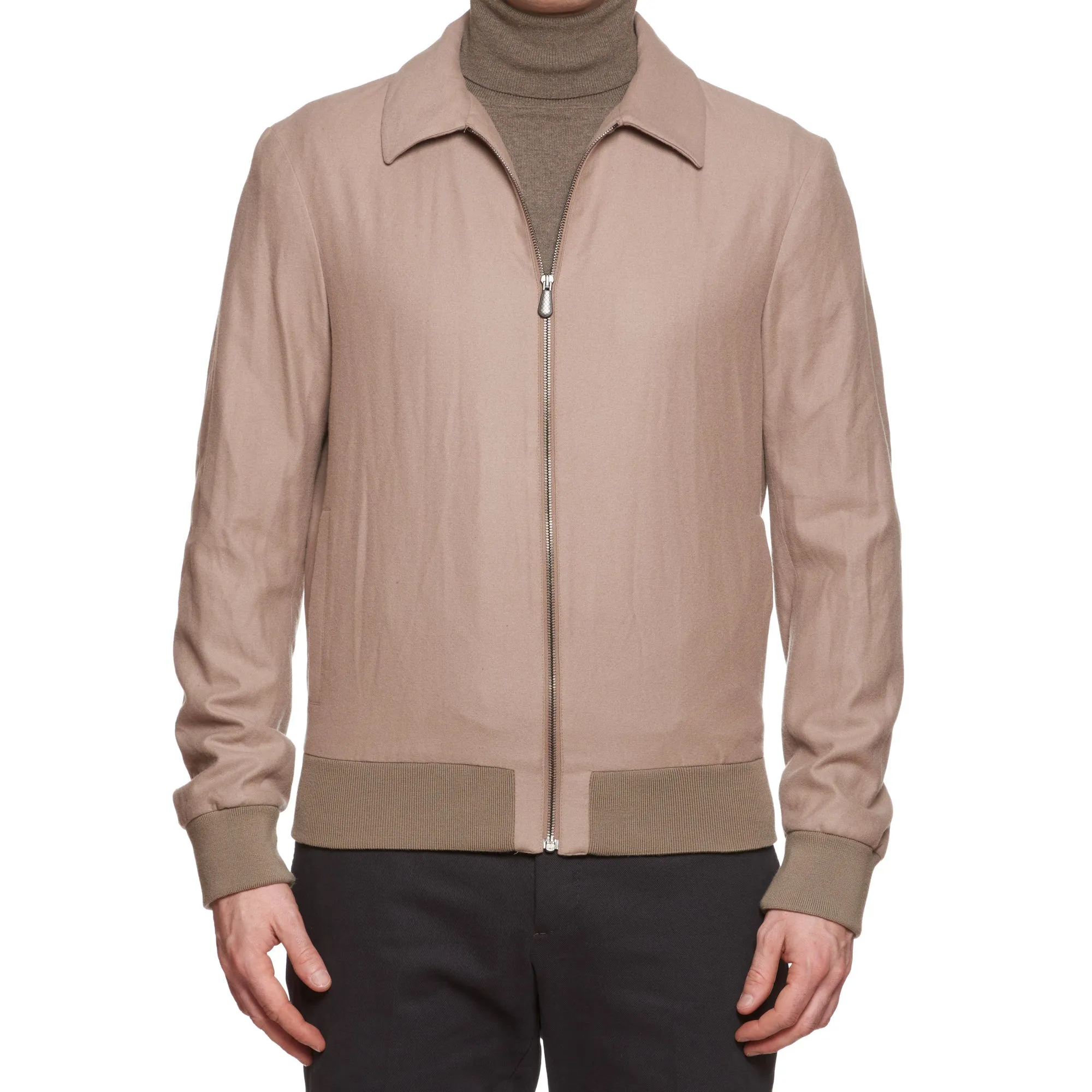Bottega Veneta Mens Medium Size Tan Cashmere Flight Bomber Jacket - EU 50/US