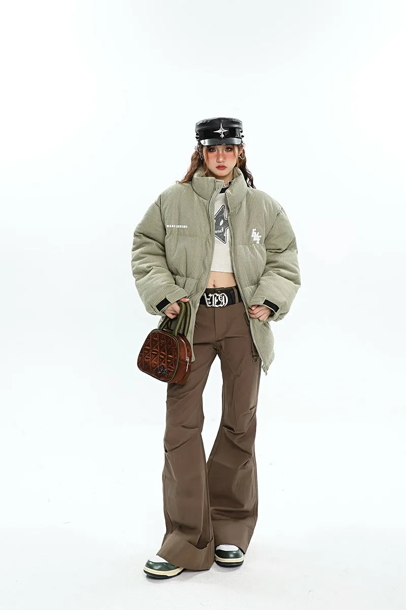 Brynn Solid Color Brown Multi Pocket Flare Pants