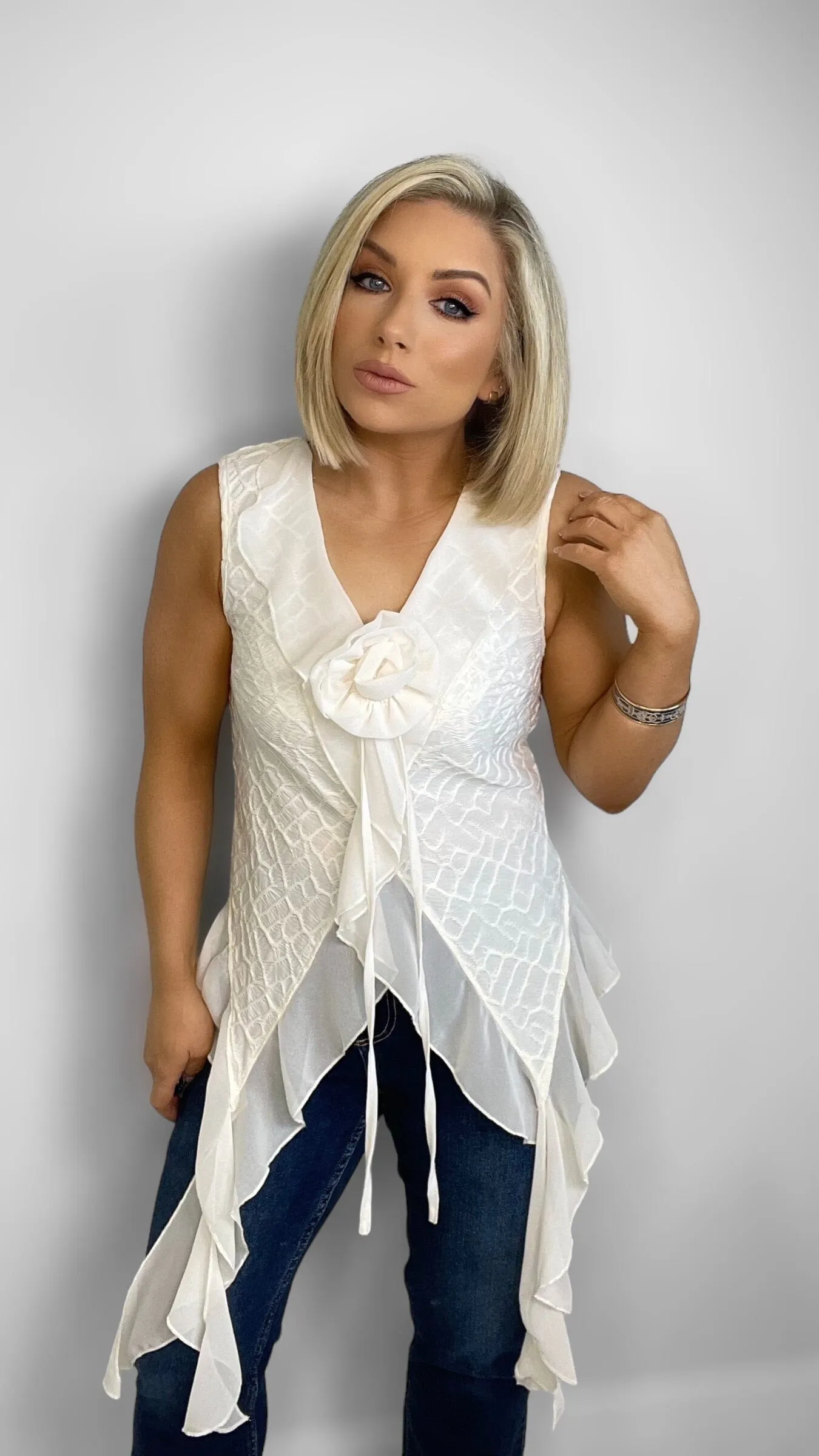 CELESTE CHIFFON ROSE TOP - CREAM