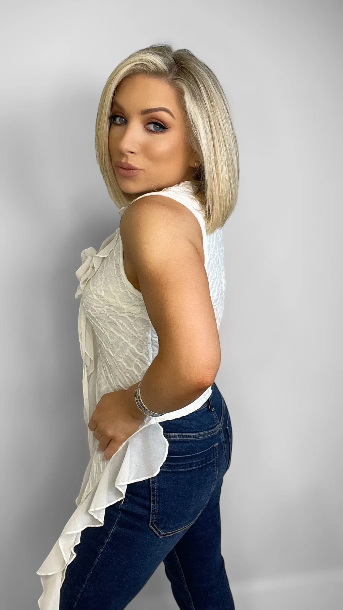 CELESTE CHIFFON ROSE TOP - CREAM