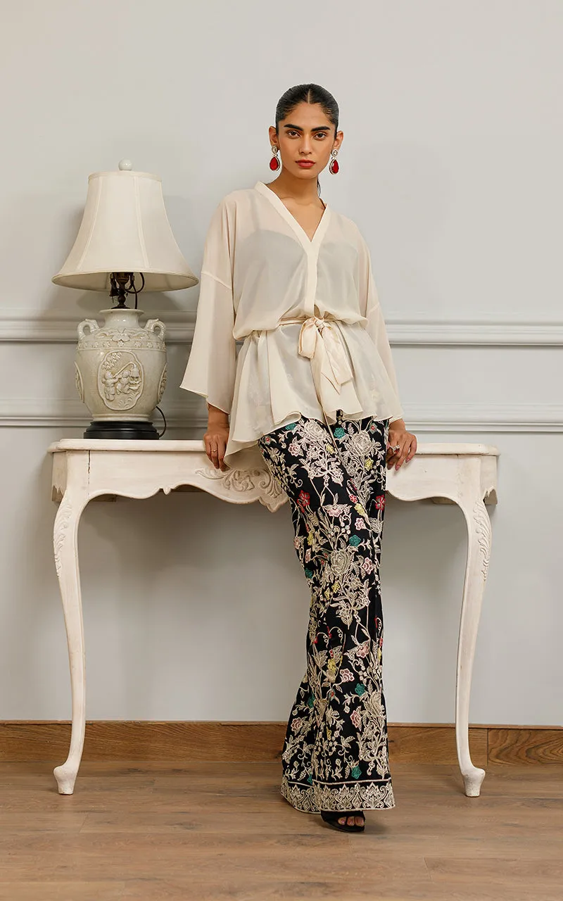Chiffon Top With Embroidered Trouser