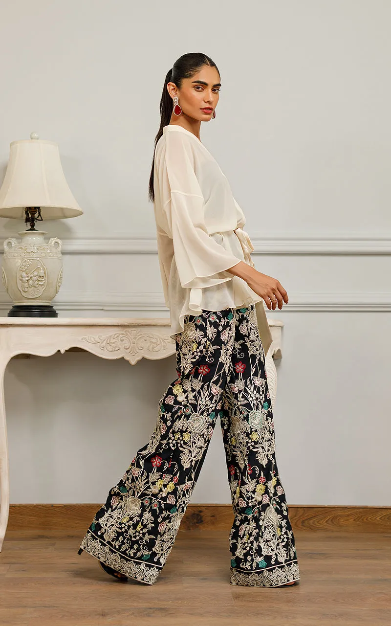 Chiffon Top With Embroidered Trouser
