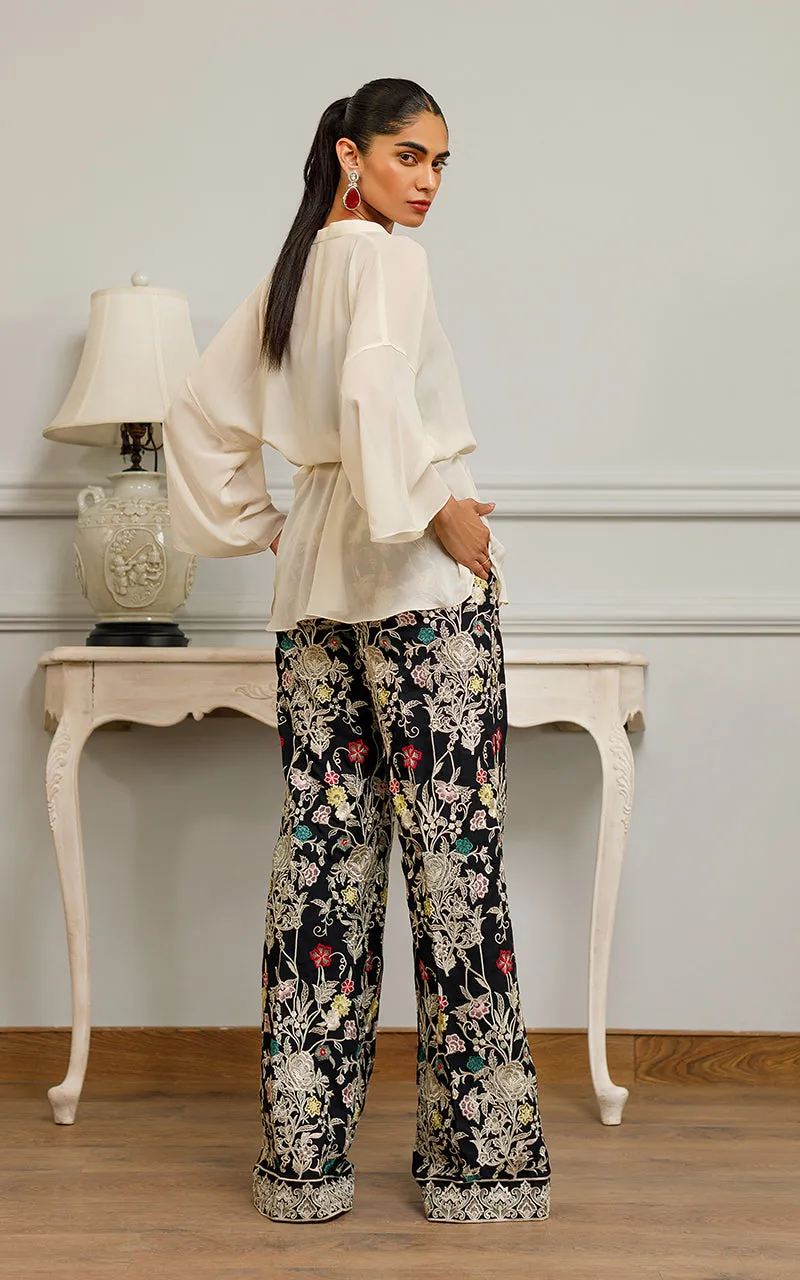 Chiffon Top With Embroidered Trouser