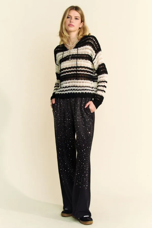 Contrast Striped Crochet Drop Shoulder Knit Cover-Up