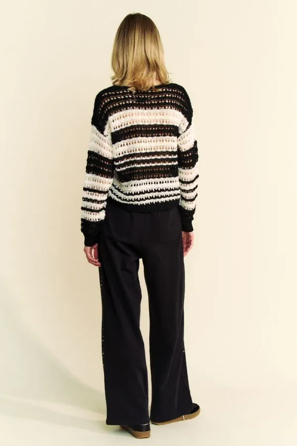 Contrast Striped Crochet Drop Shoulder Knit Cover-Up