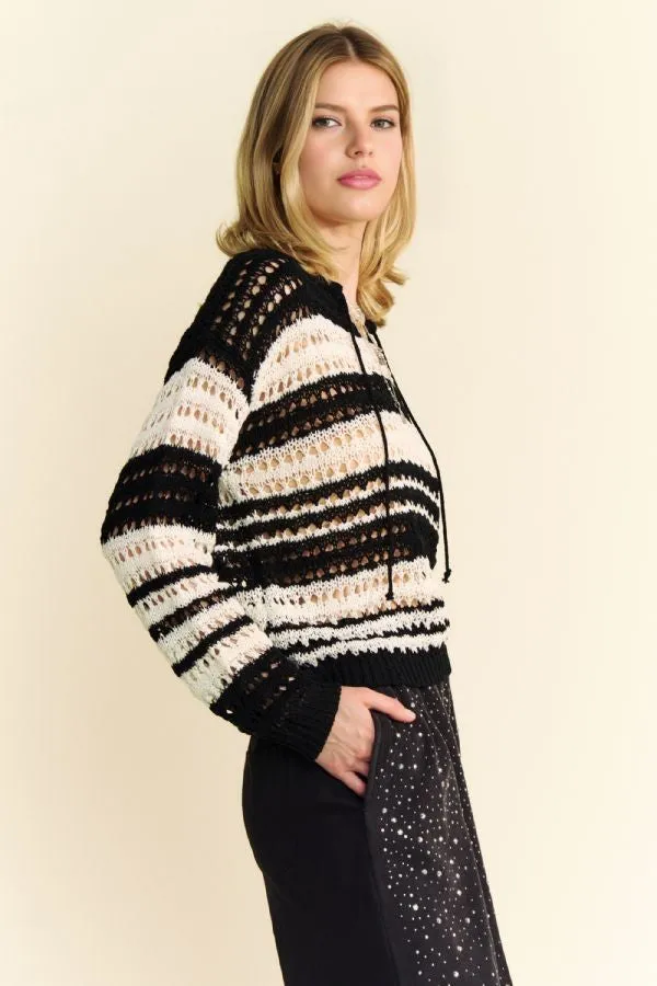 Contrast Striped Crochet Drop Shoulder Knit Cover-Up