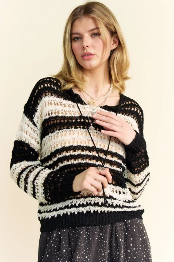 Contrast Striped Crochet Drop Shoulder Knit Cover-Up