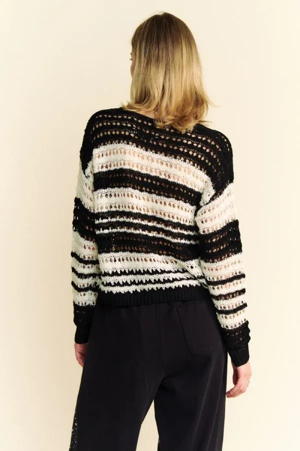 Contrast Striped Crochet Drop Shoulder Knit Cover-Up
