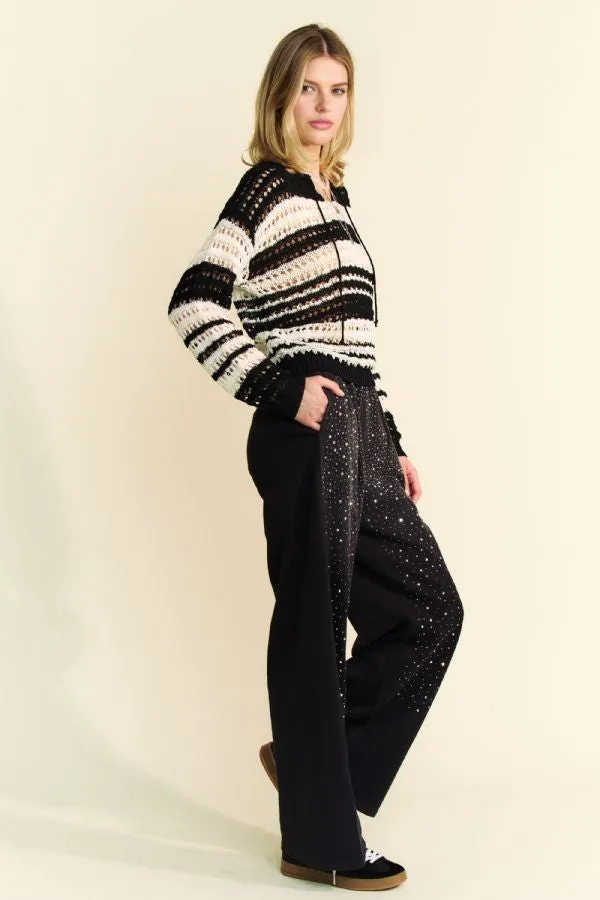 Contrast Striped Crochet Drop Shoulder Knit Cover-Up